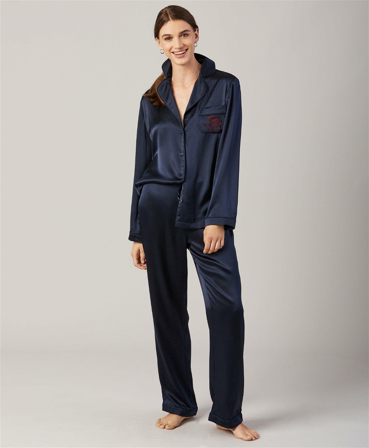 Photo: Brooks Brothers Women's Silk-Satin Pajama Set | Navy