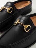 Yuketen - Ischia Horsebit Leather Backless Loafers - Black