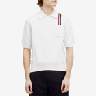 Thom Browne Men's Intarsia RWB Stripe Polo Shirt in White