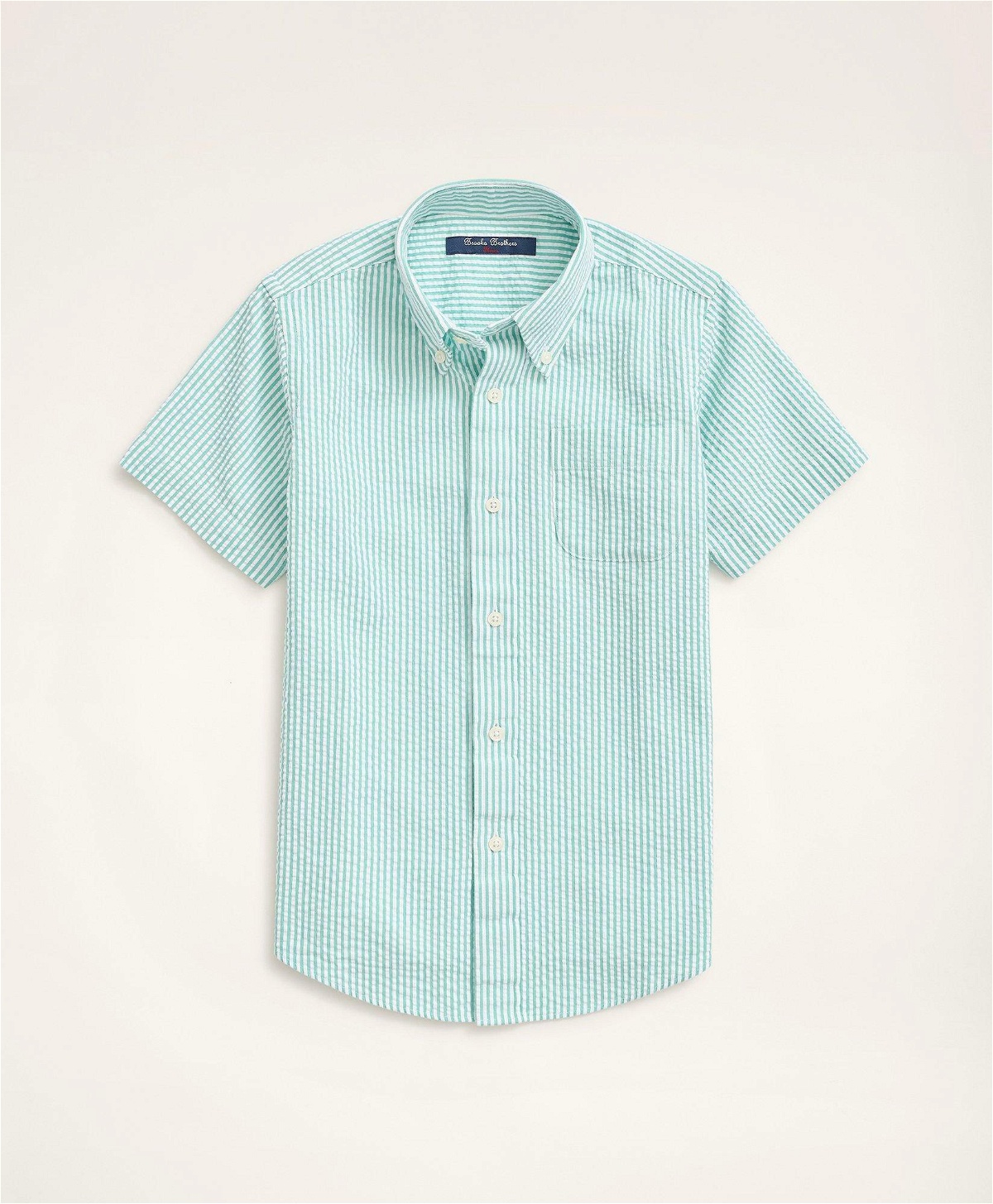 Brooks Brothers Boys Short-Sleeve Seersucker Stripe Sport Shirt | Green