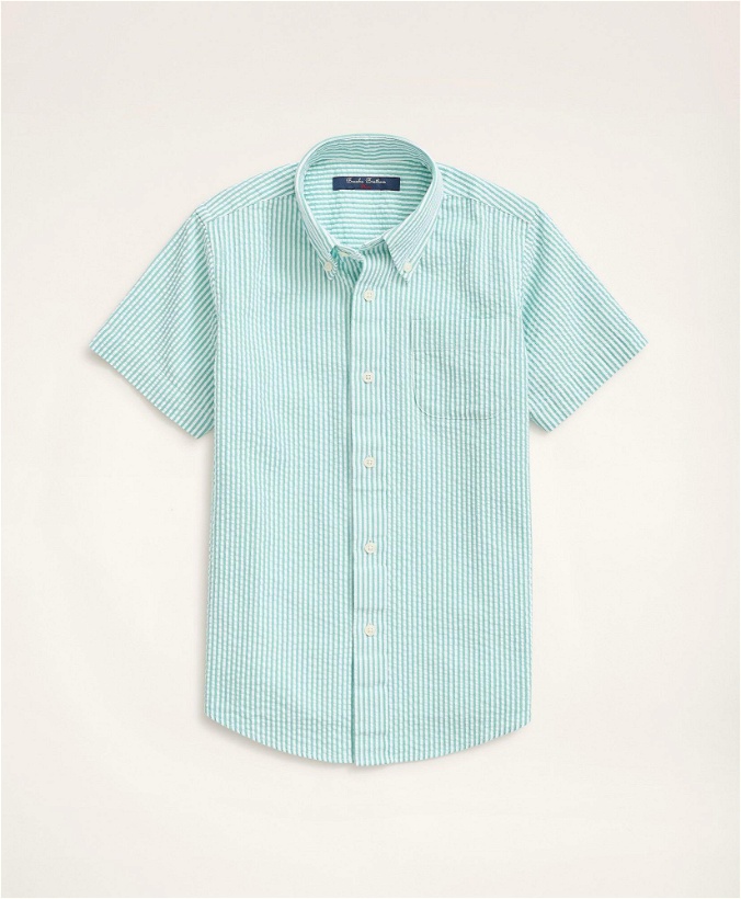 Photo: Brooks Brothers Boys Short-Sleeve Seersucker Stripe Sport Shirt | Green