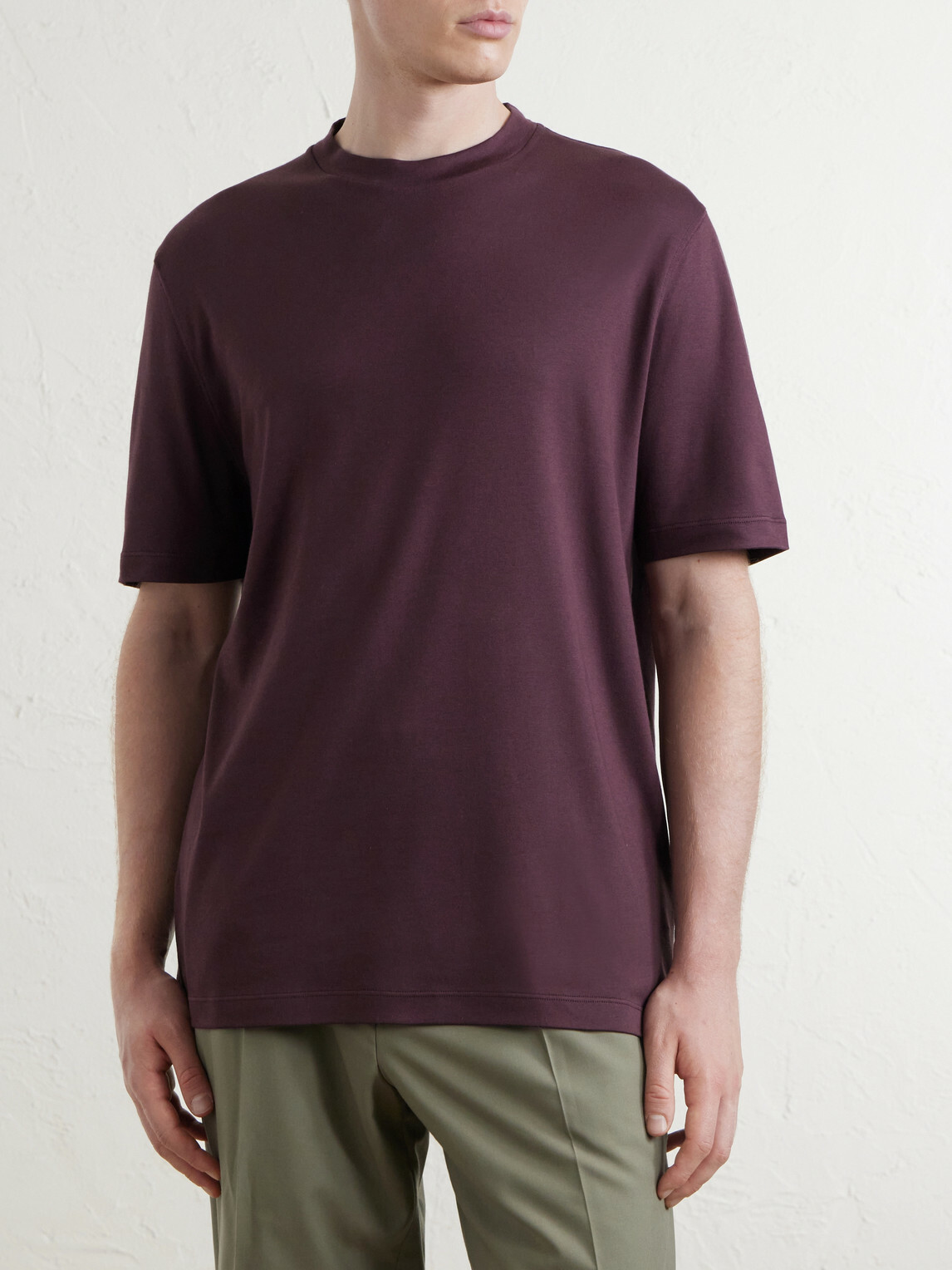 Canali - Cotton-Jersey T-Shirt - Burgundy
