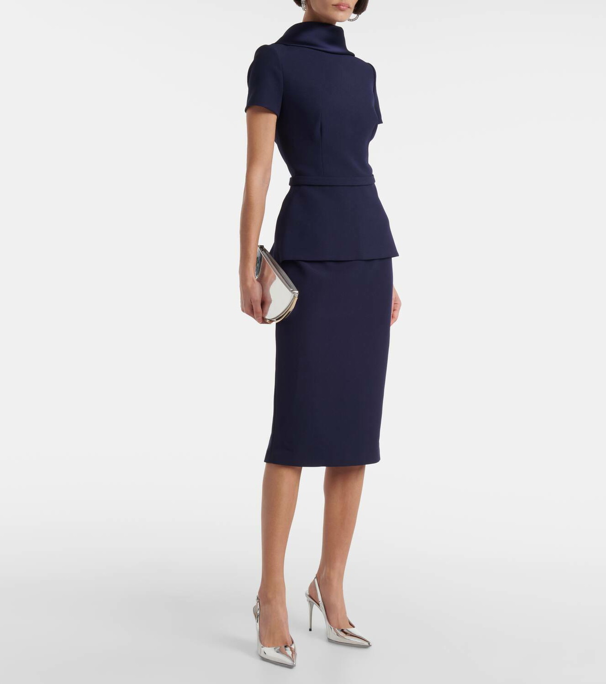 Safiyaa Satin-trimmed crêpe midi dress Safiyaa