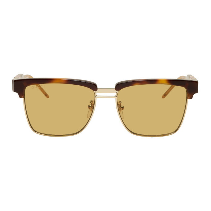 Photo: Gucci Tortoiseshell and Gold Square Sunglasses