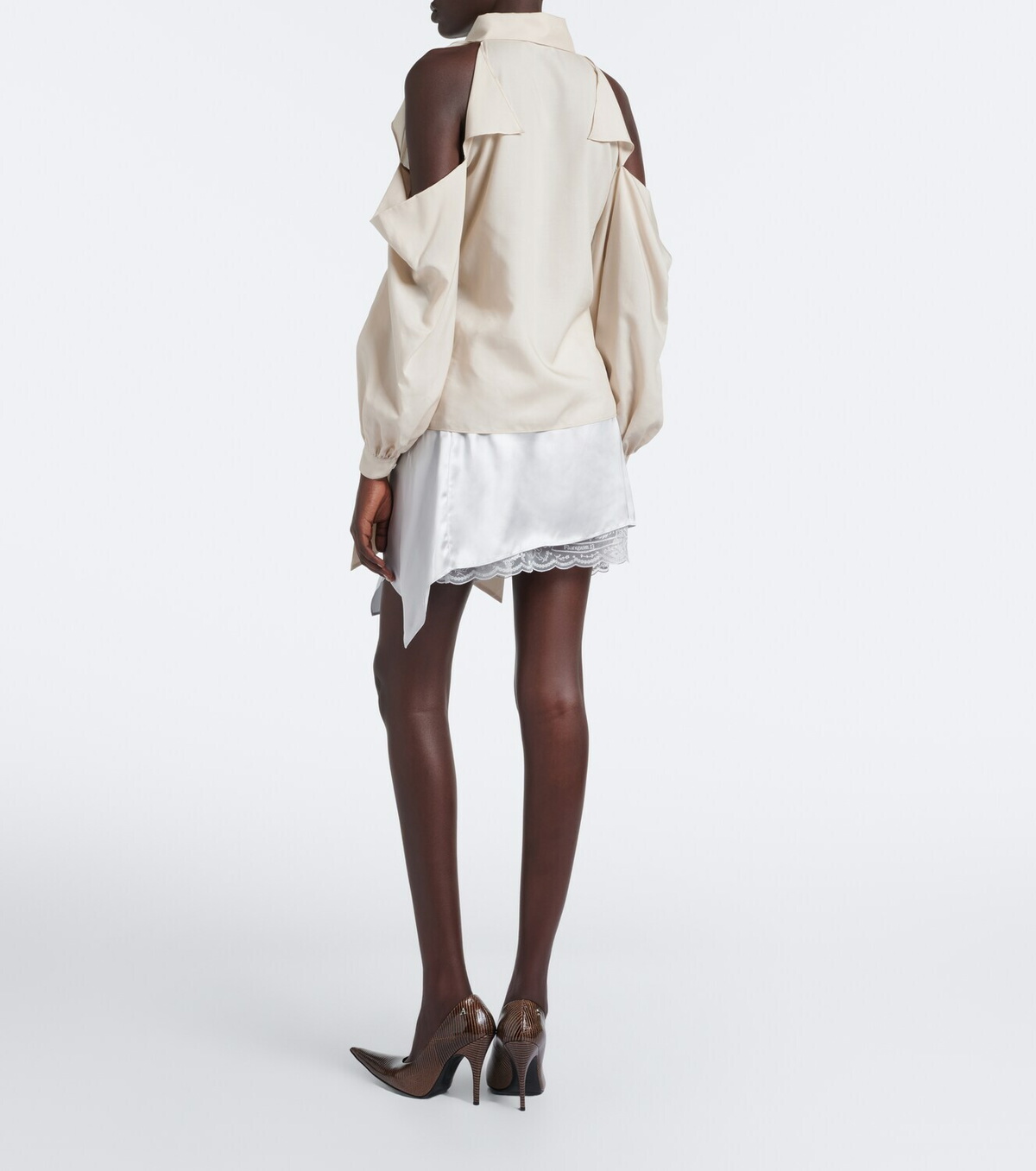 Acne Studios Layered lace-trimmed satin miniskirt