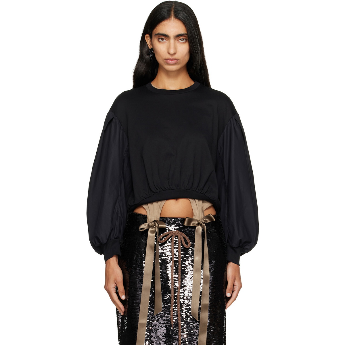 Simone Rocha Black Puff Sleeve Balloon Long Sleeve T-shirt