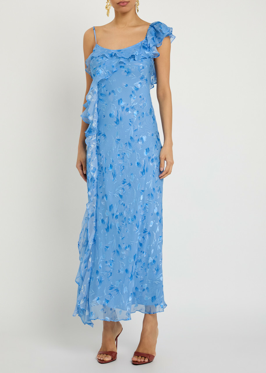 Rixo Ester Devoré Silk-blend Maxi Dress Blue