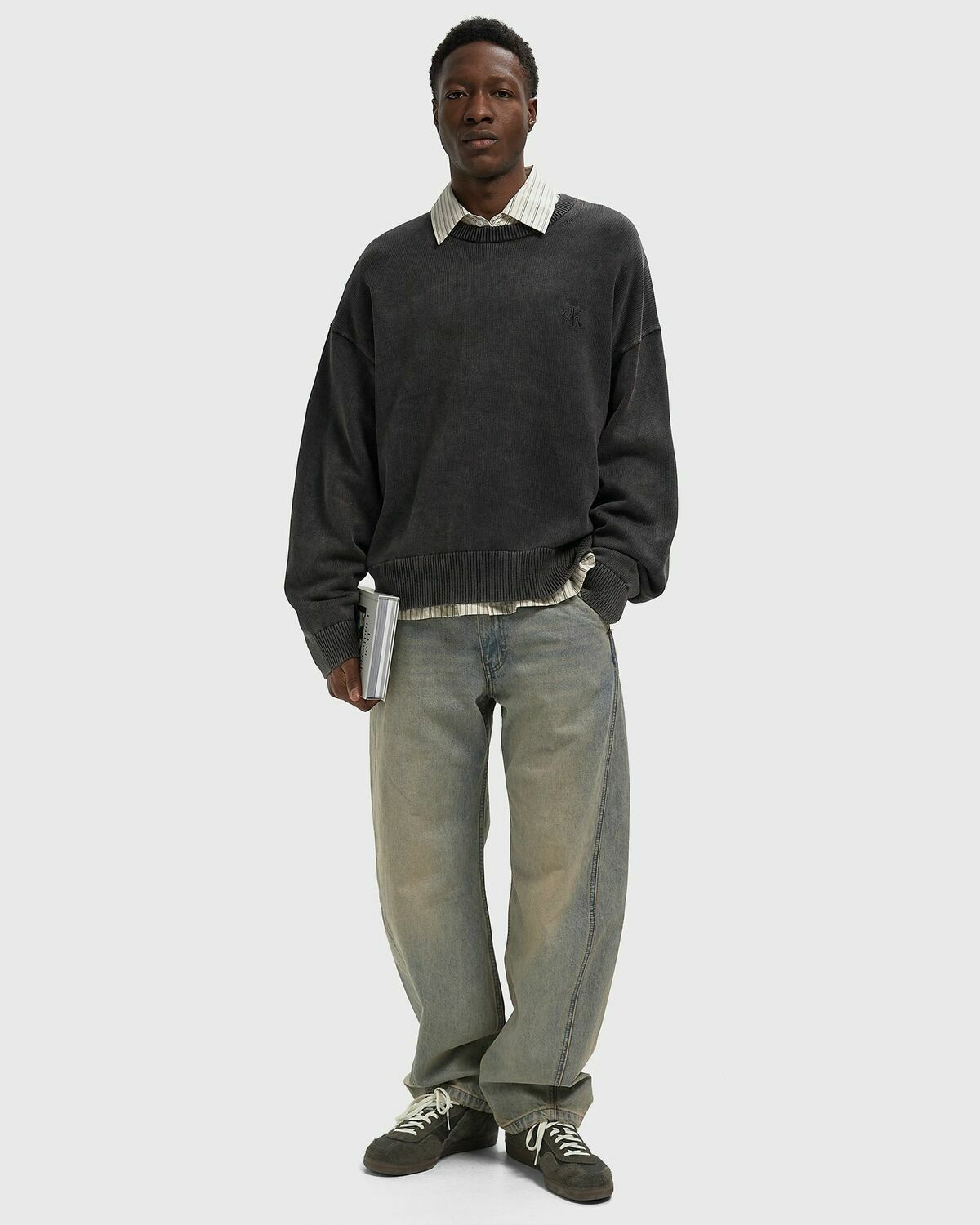 Calvin Klein Jeans LS EASY COTTON CREWNK SWEATER 7G Black Mens Sweatshirt