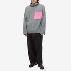 JW Anderson Men's Patch Pocket Turtleneck Jumper in Grey Melange/Pink