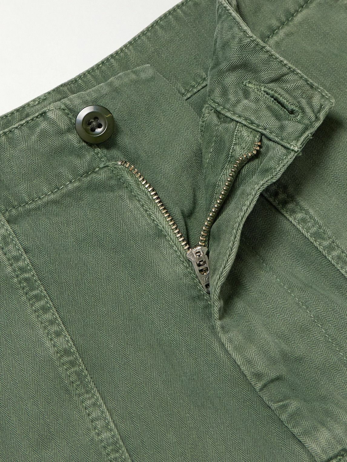 Hartford - Fatigue Straight-Leg Garment-Dyed Herringbone Cotton-Gabardine Trousers - Green