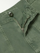 Hartford - Fatigue Straight-Leg Garment-Dyed Herringbone Cotton-Gabardine Trousers - Green