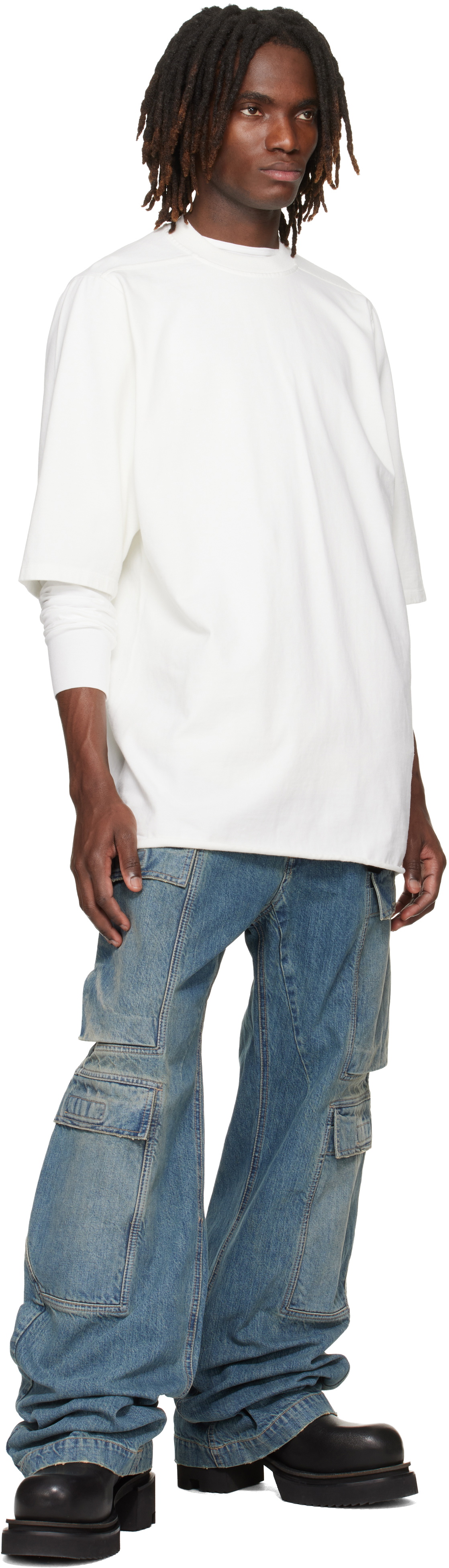 Rick Owens DRKSHDW Blue Temple Double Denim Cargo Pants