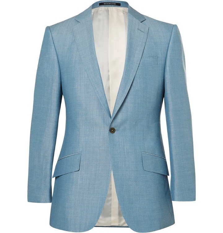 Photo: Richard James - Blue Slim-Fit Wool, Linen and Mohair-Blend Suit Jacket - Blue