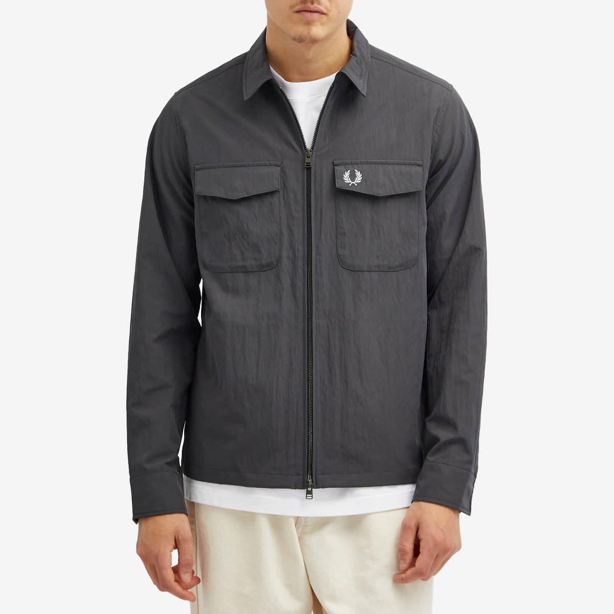 Fred Perry Men's Zip Overshirt in Anchor Grey Fred Perry