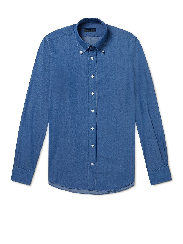 Photo: Thom Sweeney - Button-Down Collar Cotton-Chambray Shirt - Blue