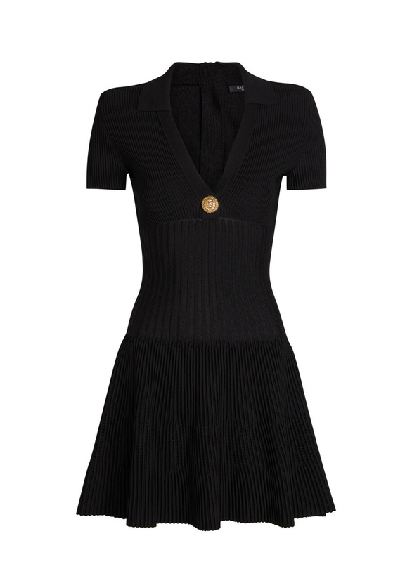 Photo: Balmain Embellished V-neck Knit Mini Shirt Dress Black