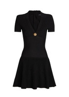Balmain Embellished V-neck Knit Mini Shirt Dress Black