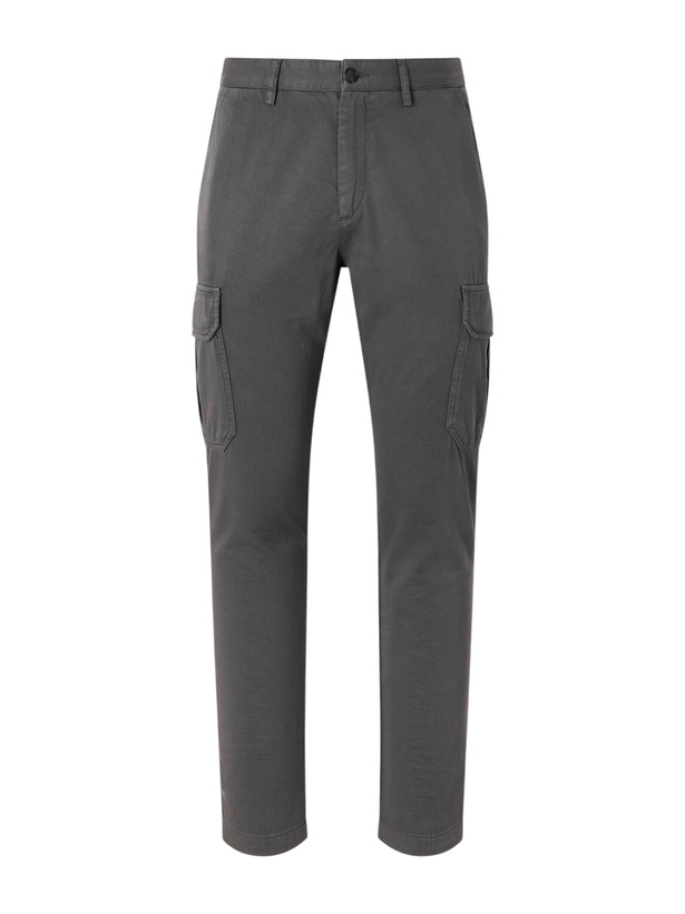 Photo: Mr P. - Samuel Slim-Fit Straight-Leg Organic Cotton-Twill Cargo Trousers - Gray