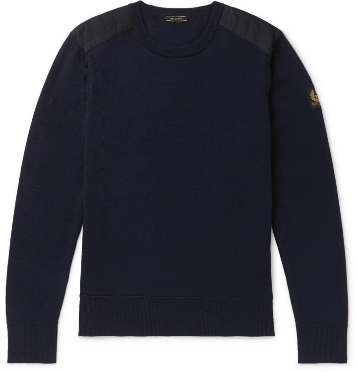 Photo: Belstaff - Kerrigan Slim-Fit Shell-Trimmed Wool Sweater - Navy