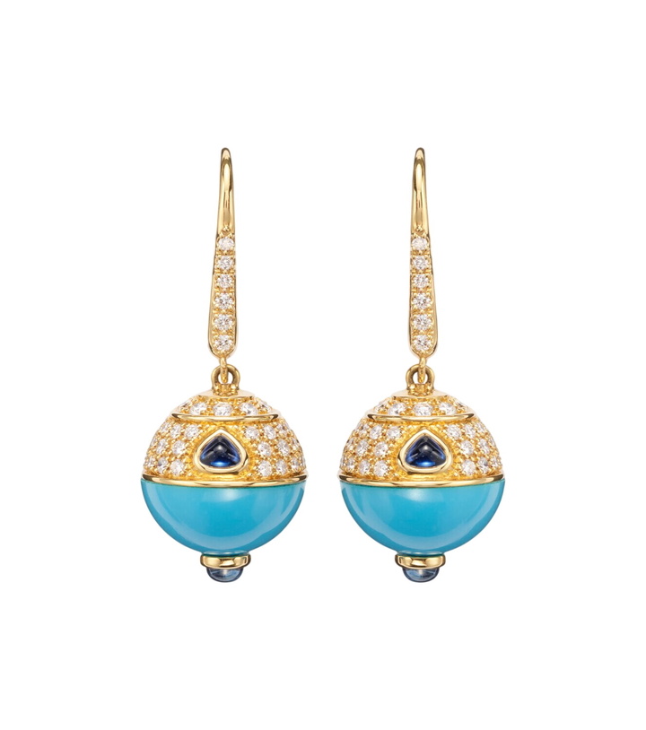 Photo: Marina B 18kt gold (750/1000) earrings with turquoise, sapphire, and diamonds