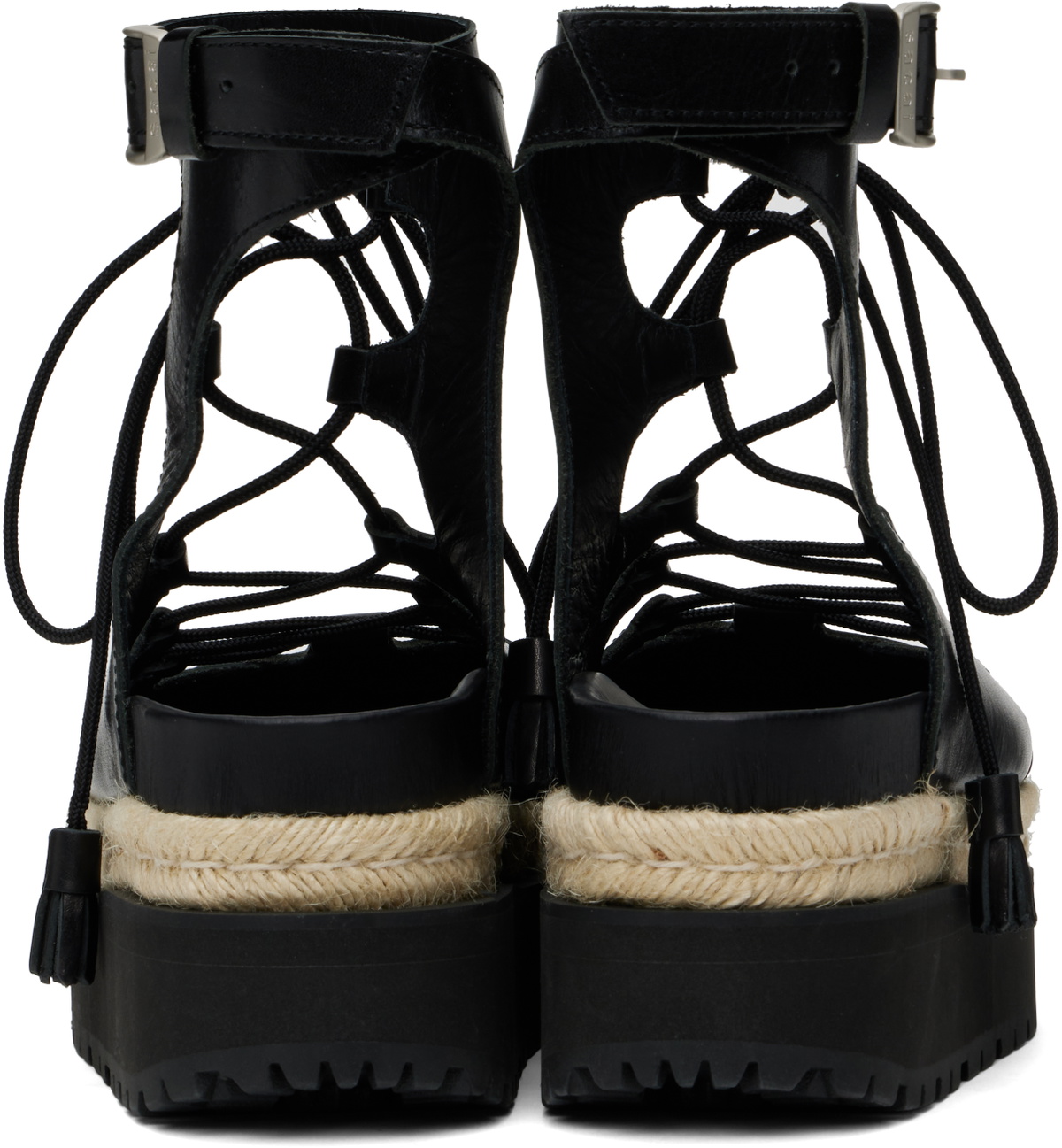 sacai Black Ghillie Heeled Sandals