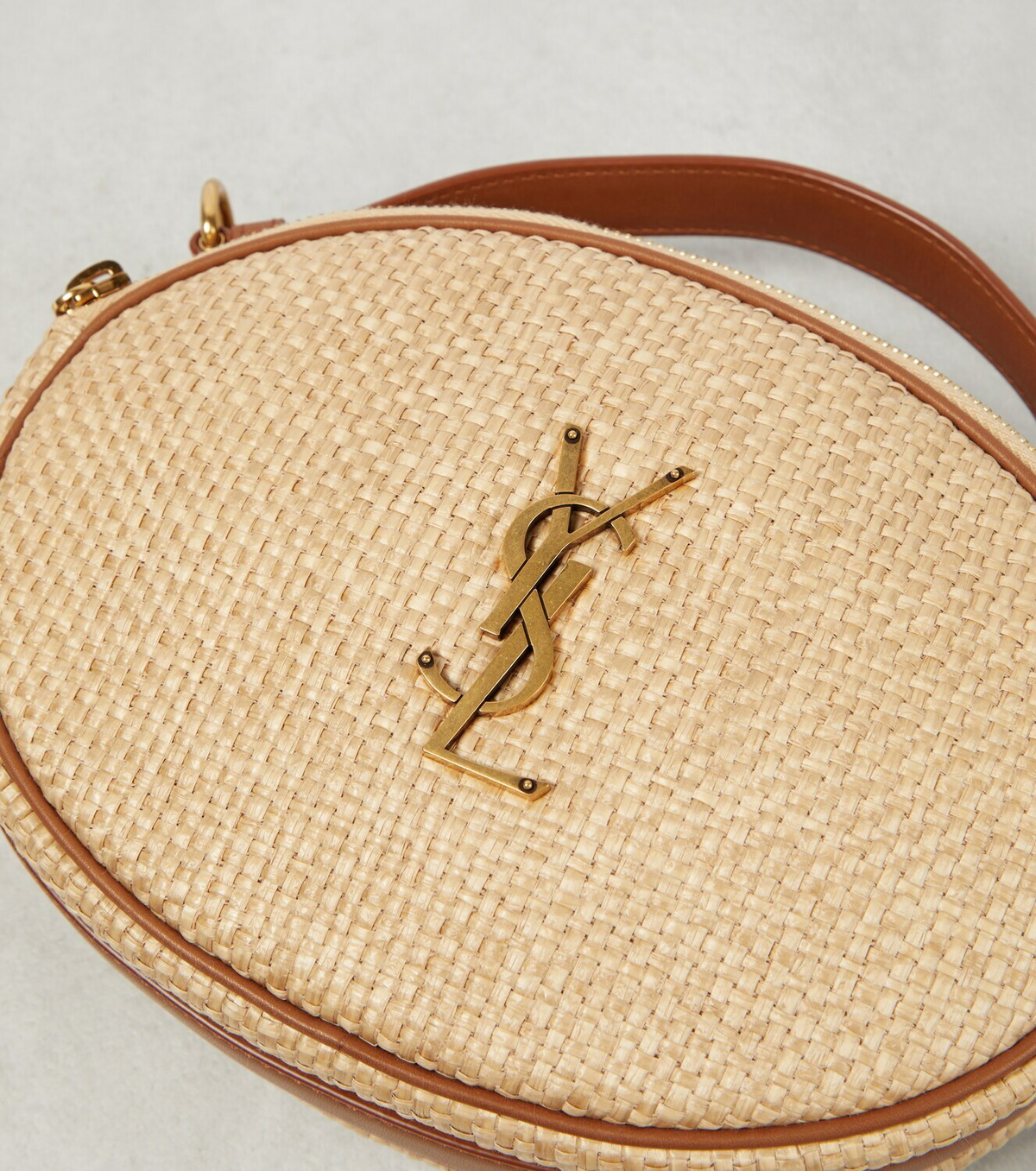 Saint Laurent Leather Trimmed Raffia Effect Shoulder Bag Saint Laurent