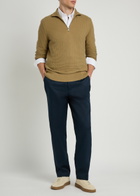 Boss Textured Half-zip Cotton Jumper Khaki