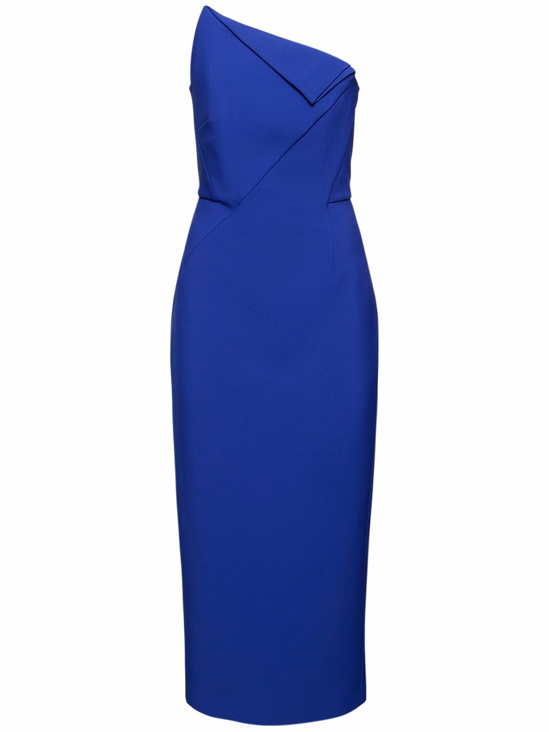 ROLAND MOURET - Strapless Asymmetric Crepe Midi Dress Roland