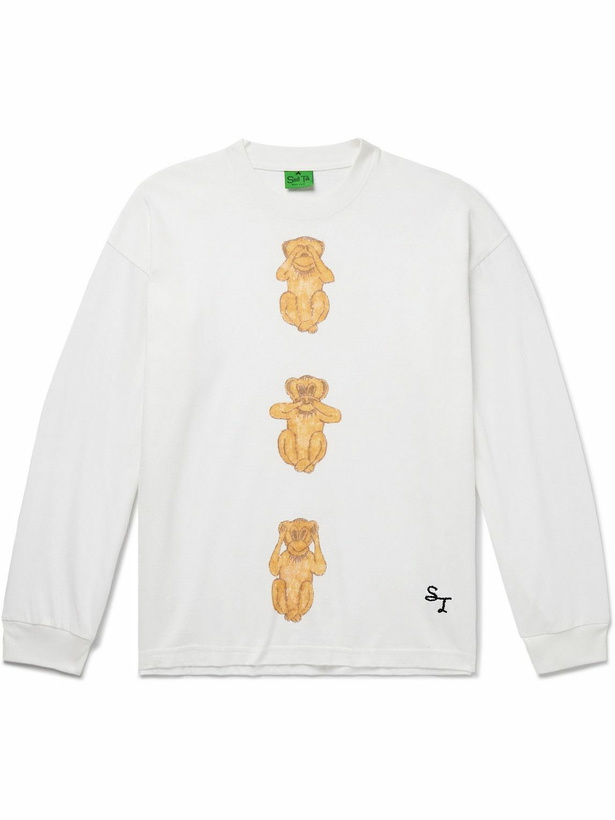 Photo: Small Talk - Logo-Embroidered Printed Cotton-Jersey T-Shirt - White