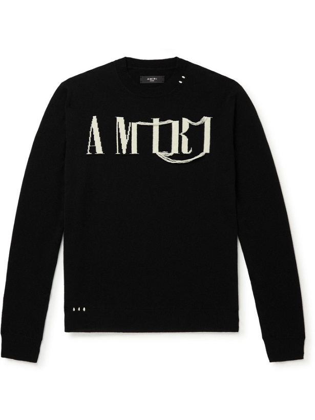Photo: AMIRI - Distressed Logo-Intarsia Cashmere Sweater - Black