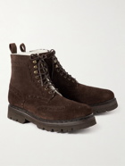 Grenson - Fred Shearling-Lined Suede Brogue Boots - Brown