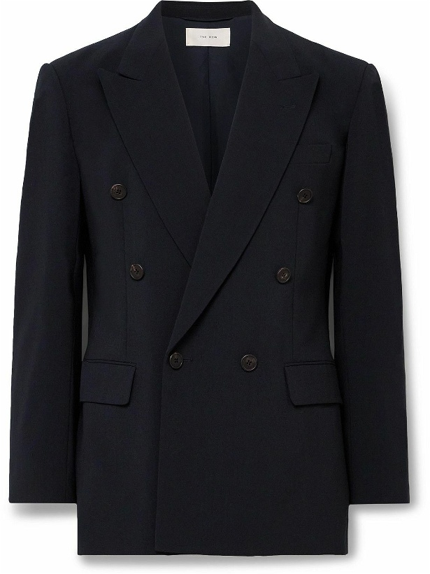 Photo: The Row - Marri Double-Breasted Woven Blazer - Blue