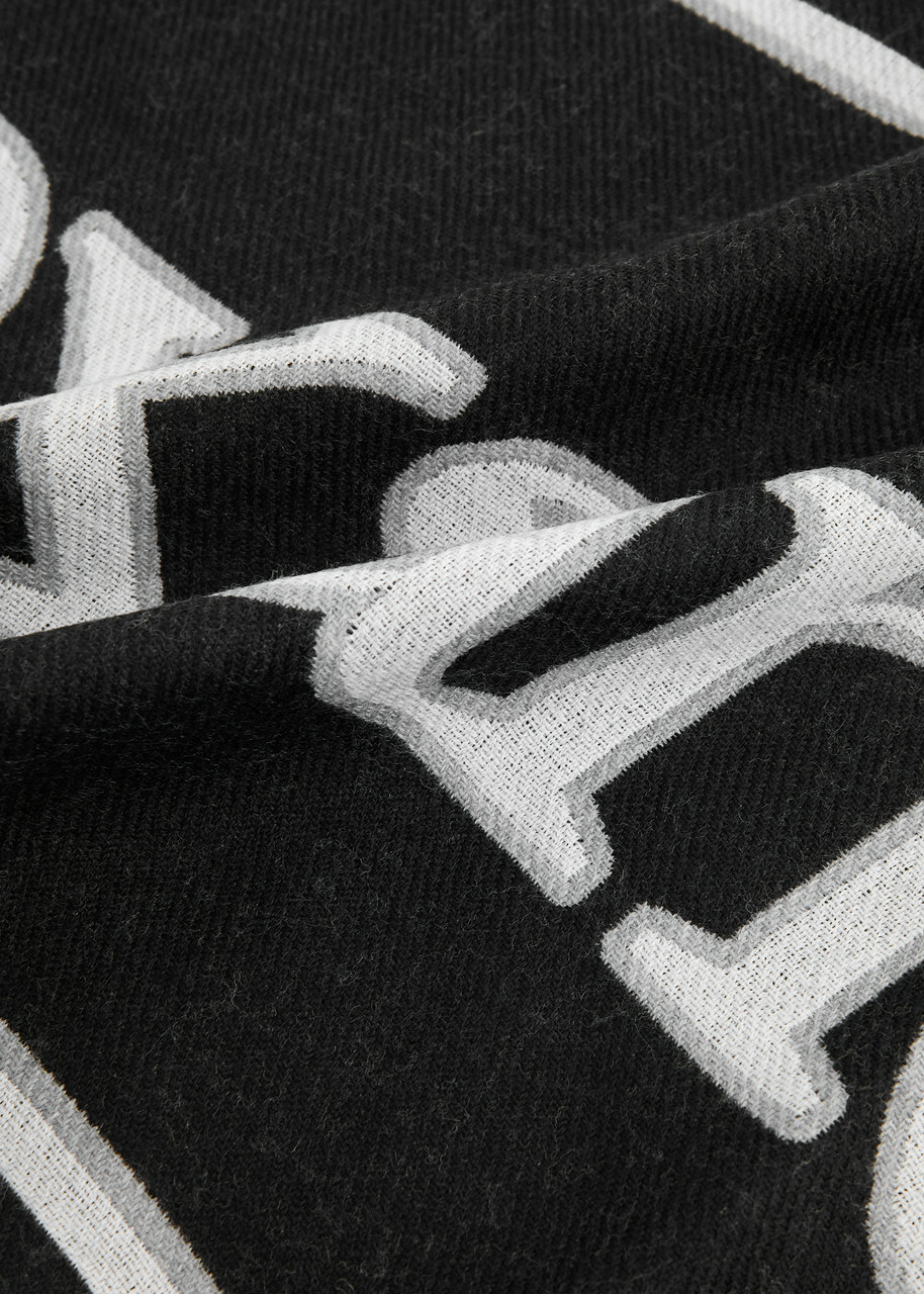 Alexander Mcqueen Logo-intarsia Fringed Wool Scarf - Black - One Size