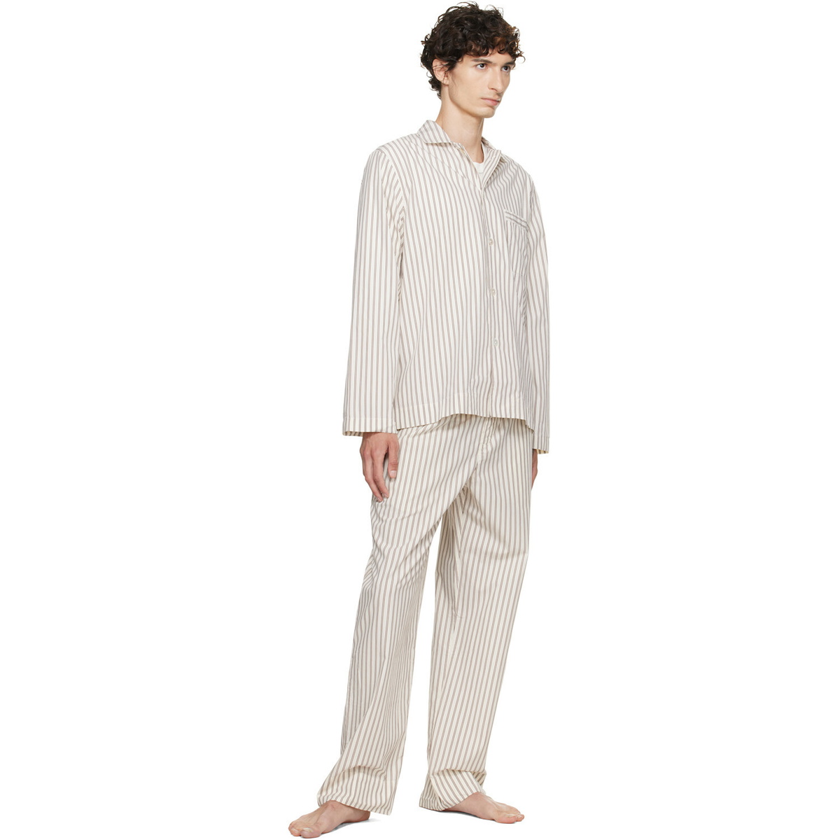 Tekla Brown & Off-White Poplin Pyjama Pants