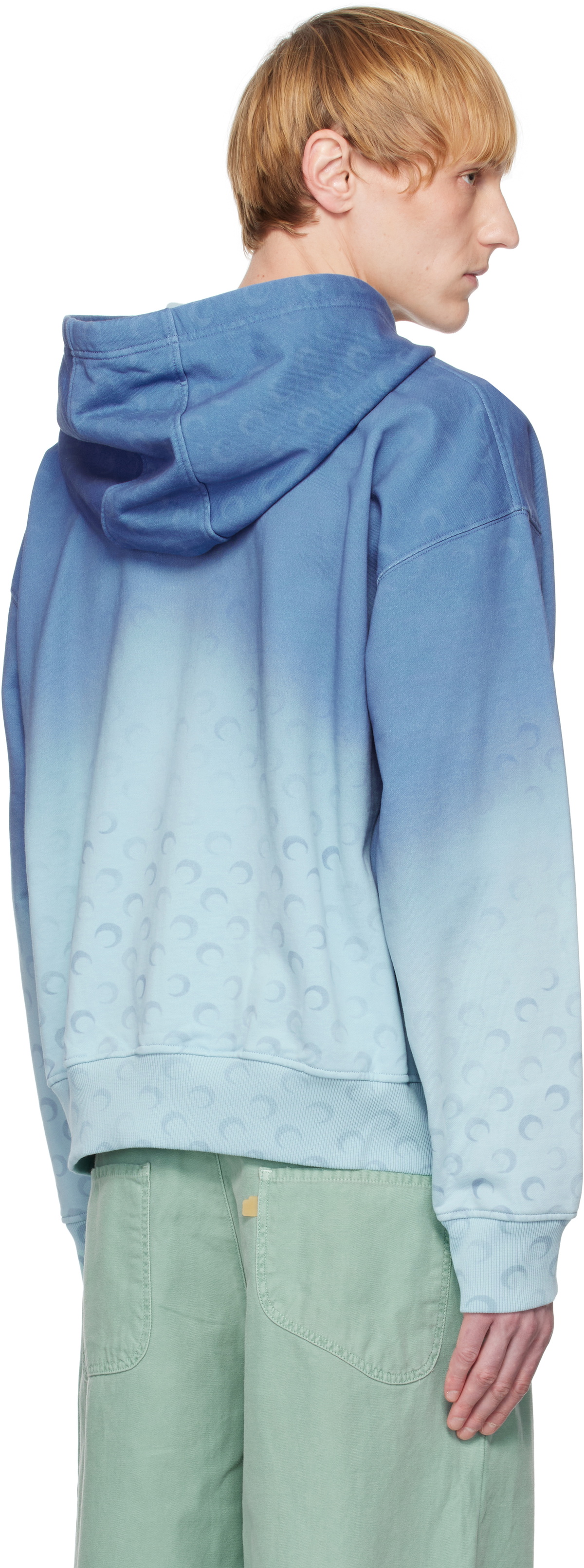 Marine Serre Blue Moon Faded Fleece Zipped Hoodie