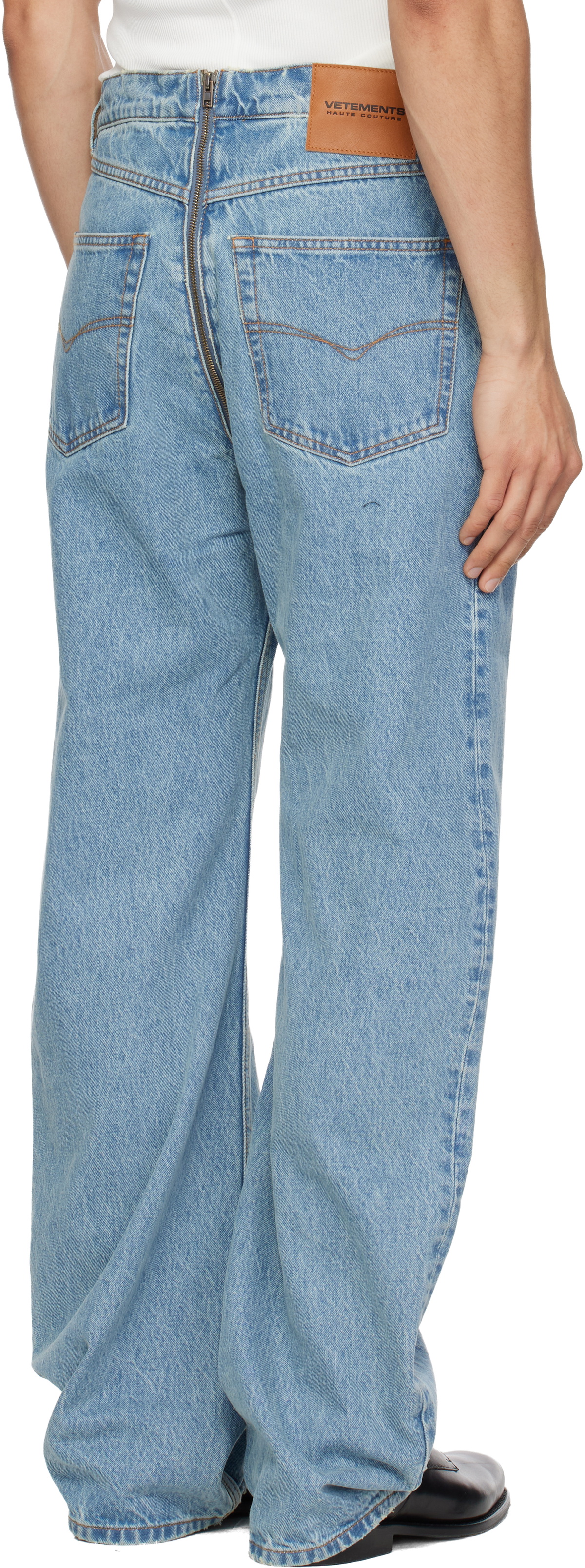 VETEMENTS Blue Allover Zip O-Leg Jeans