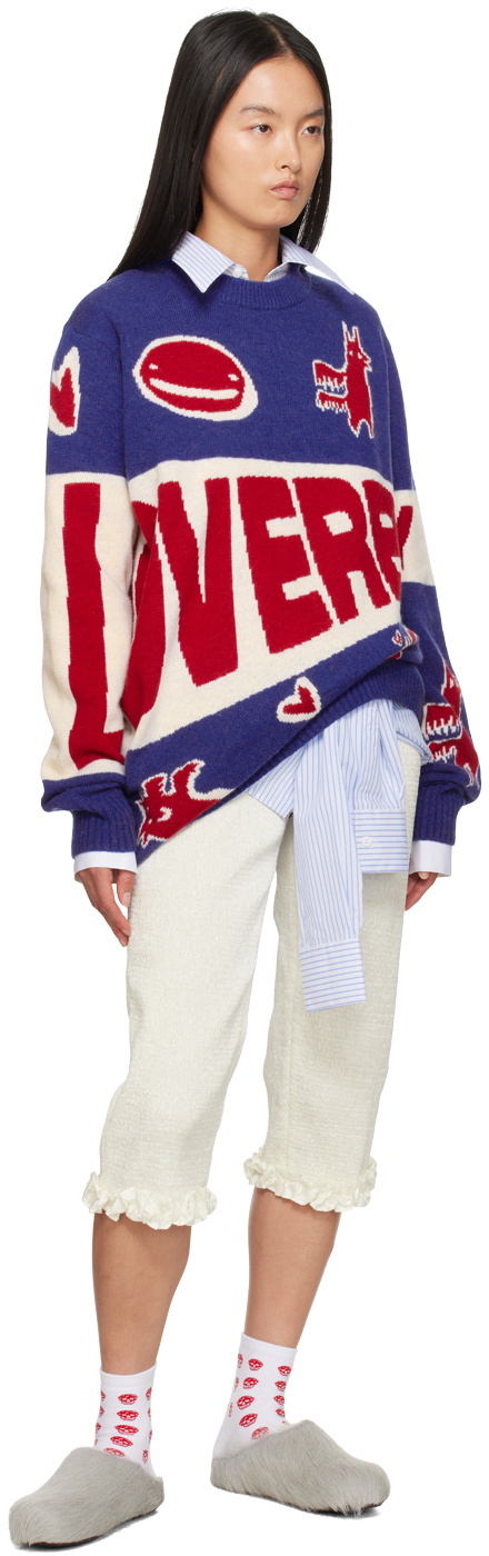 Charles Jeffrey LOVERBOY Blue & Red Topsy Turvy 'Loverboy' Logo Sweater