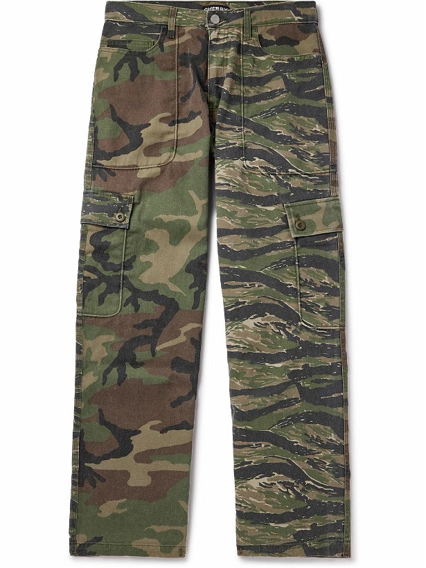 Photo: Cherry Los Angeles - Straight-Leg Camouflage-Print Cotton-Canvas Trousers - Green