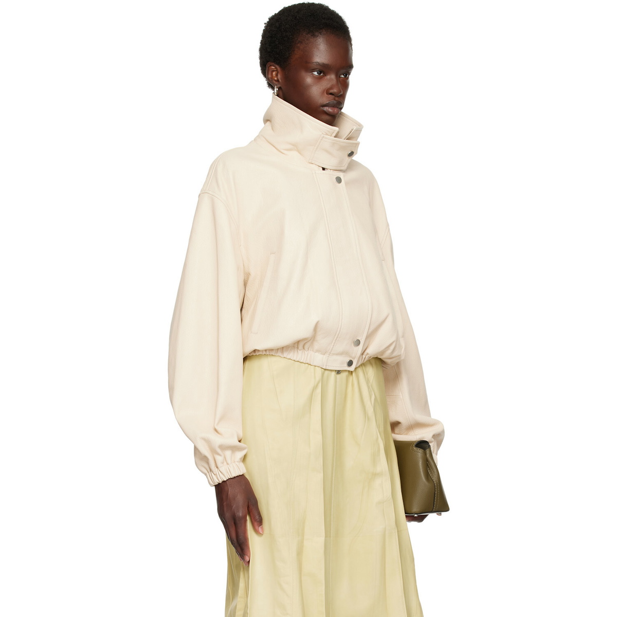 Nour Hammour Off-White Pia Leather Bomber Jacket