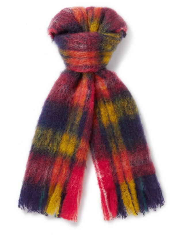 Photo: MANTAS EZCARAY - Checked Fringed Mohair-Blend Scarf