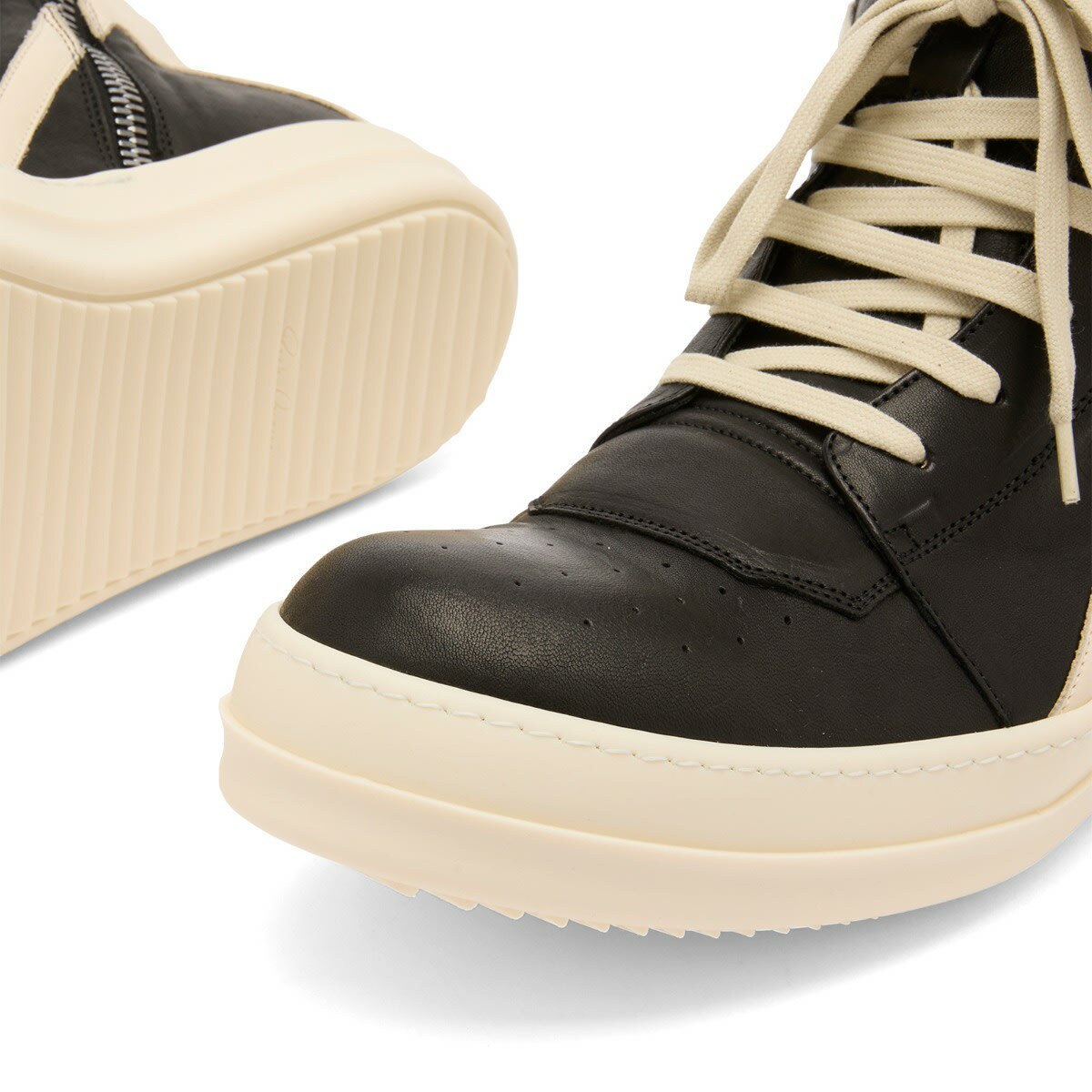 Rick Owens Men's Leather Geobasket Sneakers in Black/Milk/Milk