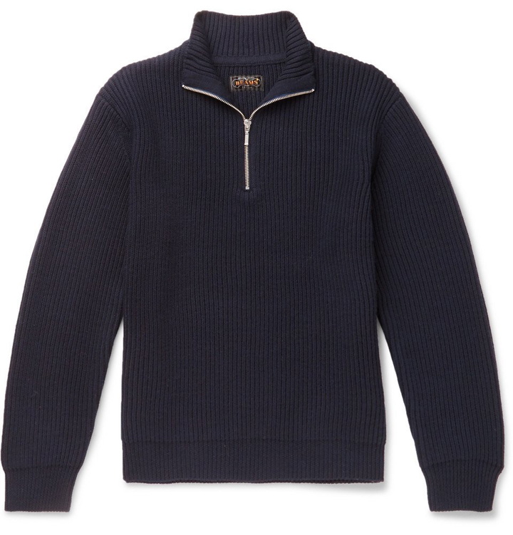 Photo: Beams Plus - Half-Zip Ribbed Wool-Blend Sweater - Men - Navy