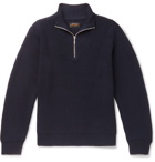 Beams Plus - Half-Zip Ribbed Wool-Blend Sweater - Men - Navy