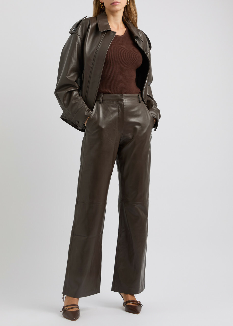 Aexae Straight-leg Leather Trousers Brown