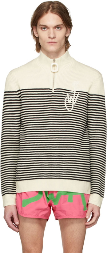 Photo: JW Anderson Off-White Puller Striped Zip-Up Sweater