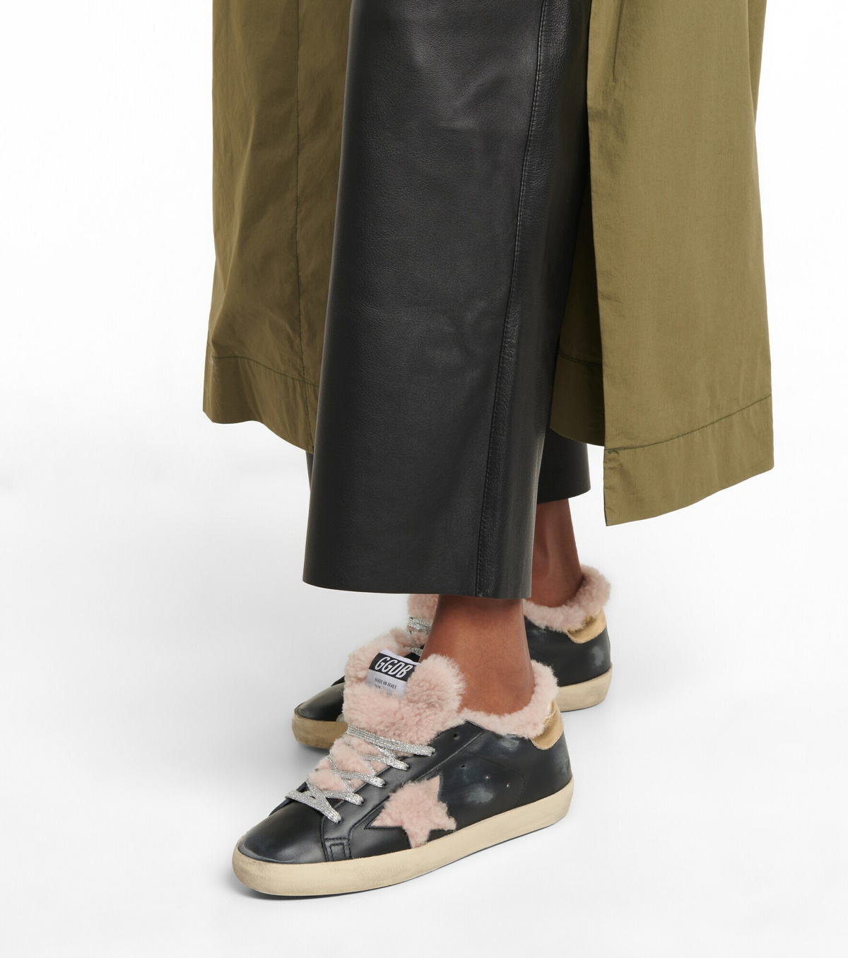 1980円スタート　DS2300 GOLDEN GOOSE ゴールデングース RUNNING メンズ レオパード ハラコ スニーカー サイズ26cm相当 アウトソール28.5cm Golden Goose - Space Star shearling-lined sneakers Golden Goose