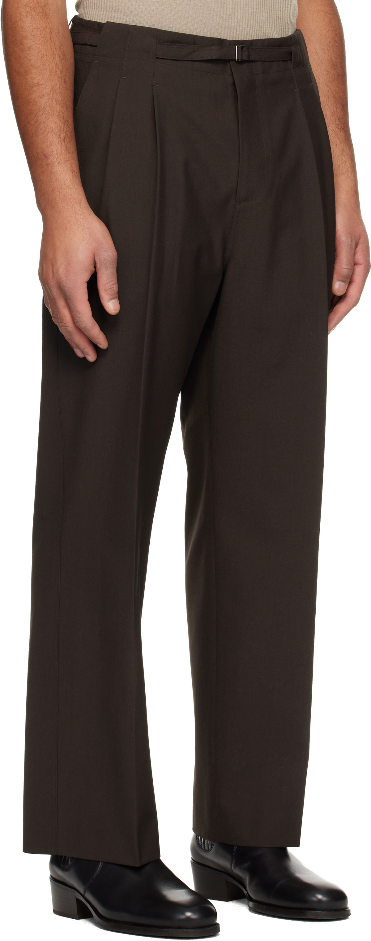 LE17SEPTEMBRE Brown Pleat Belted Trousers