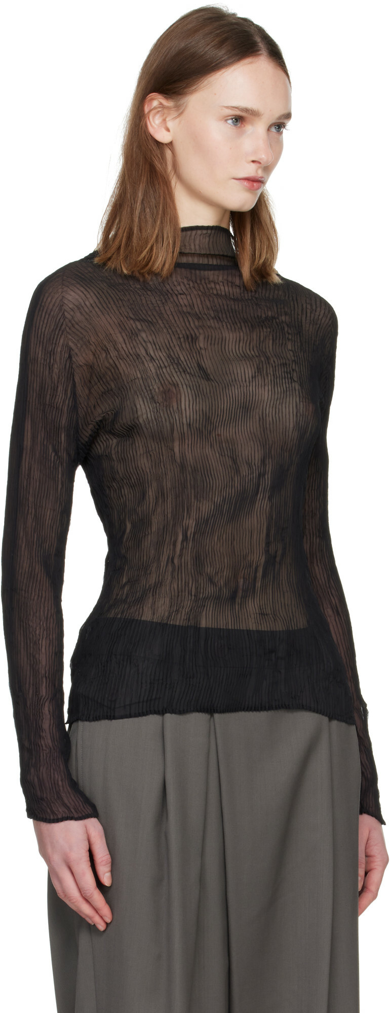 ISSEY MIYAKE Black Chiffon Twist Top