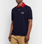 Gucci - Logo-Embroidered Stretch-Cotton Piqué Polo Shirt - Navy
