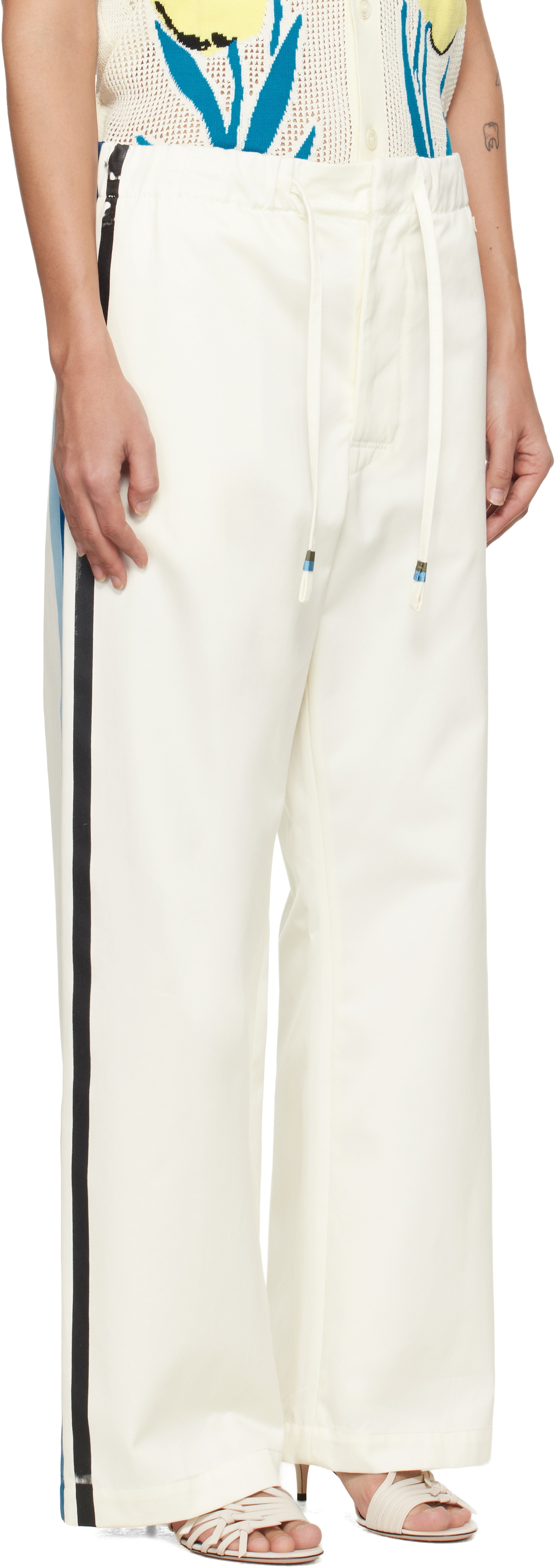Marni Off-White Stripe Straight Leg Trousers